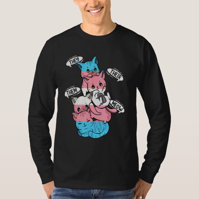 Transgender Flag They Their Them Meow  Cat  LGBT 1 T Shirt (Framsida)
