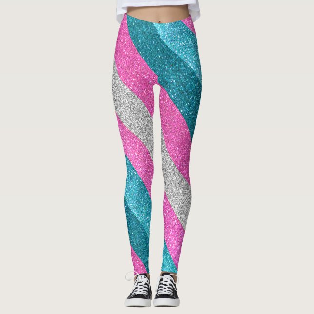 Transgender Flagga Glitter HBT TQ Queer Leggings (Framsida)