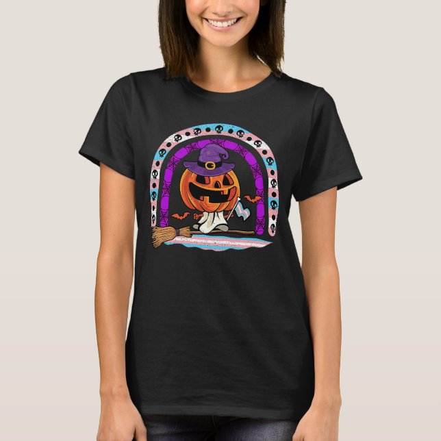 Transgender Halloween Witch Pumpkin Trans Trick el T Shirt (Framsida)