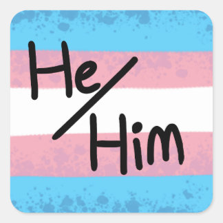 Transgender han/honom pronomen dekal fyrkantigt klistermärke