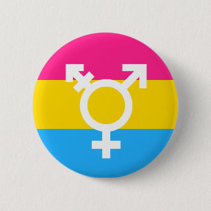 Transgender och panorera prideflagga knäppas knapp