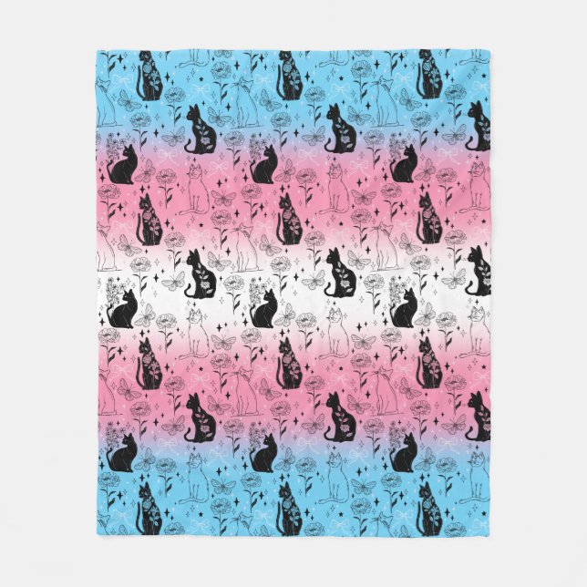 Transgender Pride Black Cat - Mystical Witchy Fleecefilt (Framsidan)