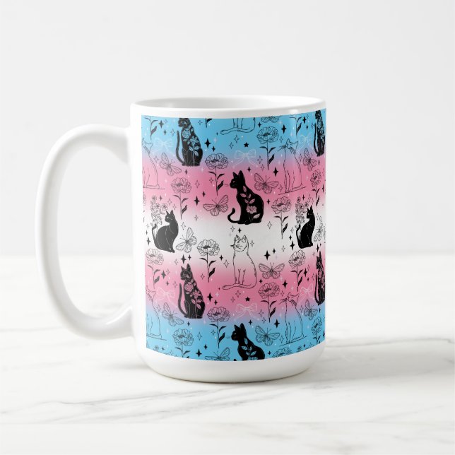 Transgender Pride Black Cat - Mystical Witchy Kaffemugg (Vänster)
