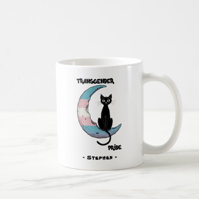 Transgender Pride - Black Cat på Trans Flagga L Kaffemugg (Höger)