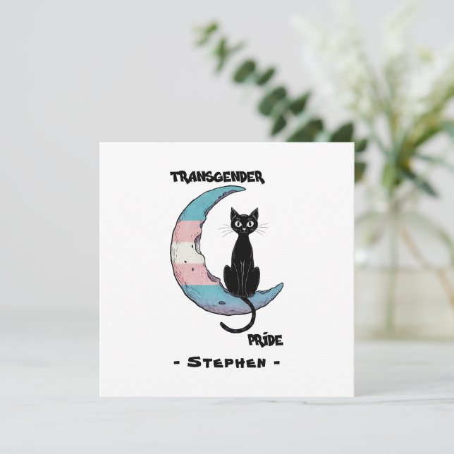 Transgender Pride - Black Cat på Trans Flagga Måne (Stående Fram)