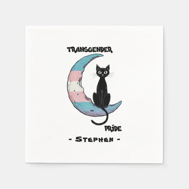 Transgender Pride - Black Cat på Trans Flagga Måne Pappersservett (Framsidan)