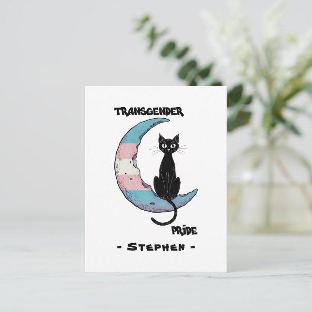 Transgender Pride - Black Cat på Trans Flagga Måne Vykort (Stående Fram)