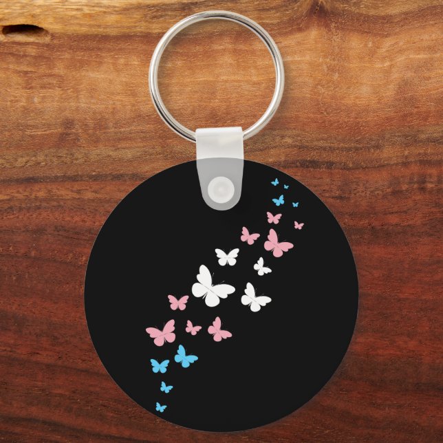 Transgender Pride Butterfly Trail Nyckelring (Framsida)