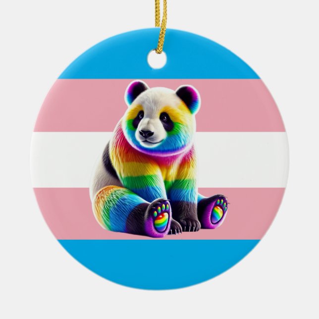 Transgender Pride Flag with Rainbow Panda Julgransprydnad Keramik (Framsidan)