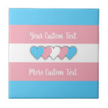 Transgender pride flag with text ceramic tile kakelplatta<br><div class="desc">Ceramic tile with the lipstick transgender pride flag with little hearts in the center of the design. Pink,  white,  and blue flag of the trans pride movement; with an editable text field for your name or message</div>