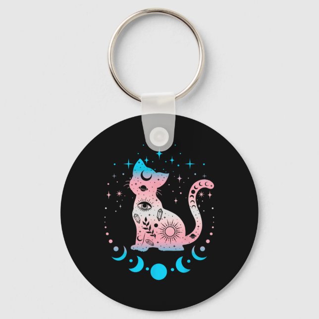 Transgender Pride Flagga Färg Cat Lovers Nyckelring (Framsida)