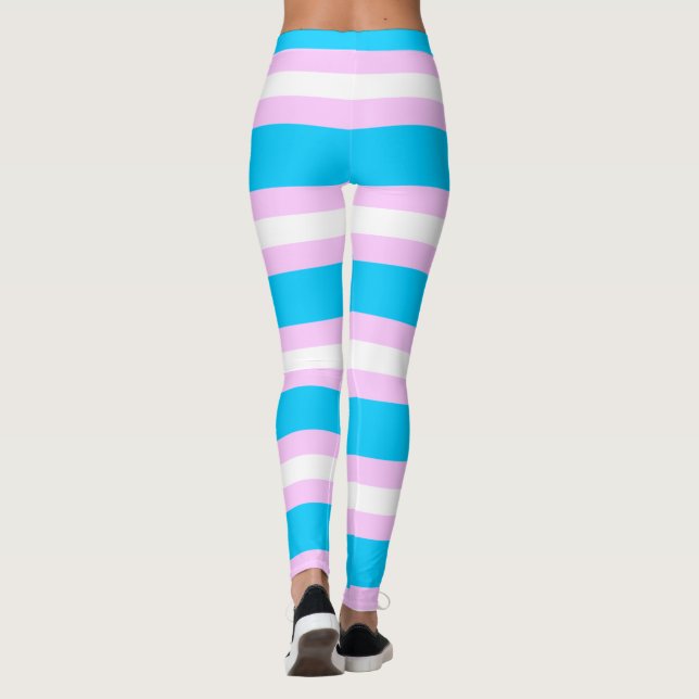 Transgender Pride Flagga - Rosa, Blue, White Rand Leggings (Baksida)