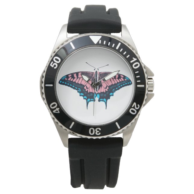Transgender Pride Flagga Swallowtail Butterfly Armbandsur (Framsida)