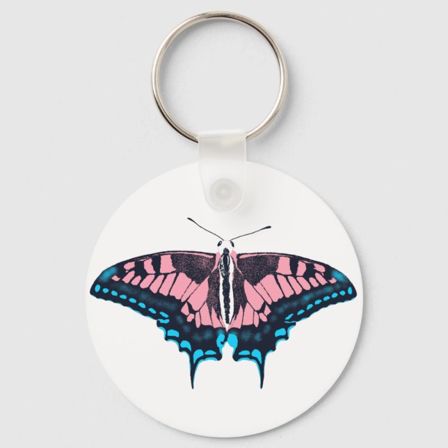 Transgender Pride Flagga Swallowtail Butterfly Nyckelring (Framsida)