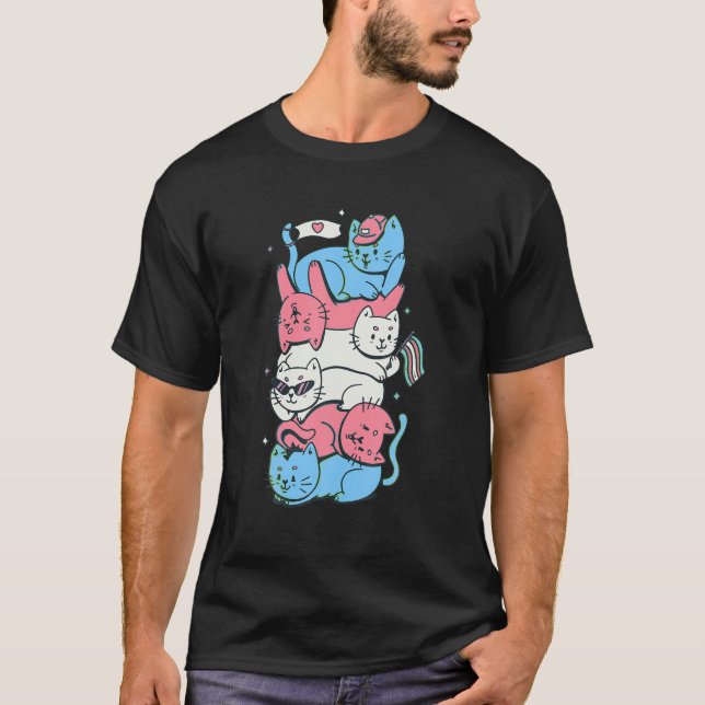 Transgender Pride Funny Kawaii Kattunge Stack Tra T Shirt (Framsida)