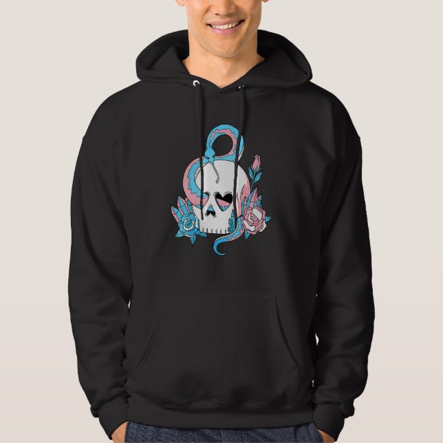 Transgender Pride Trans Flag Skull Snakes Roses Su Hoodie (Framsida)