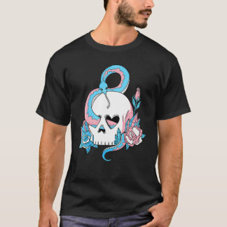 Transgender Pride Trans Flag Skull Snakes Roses Su T Shirt