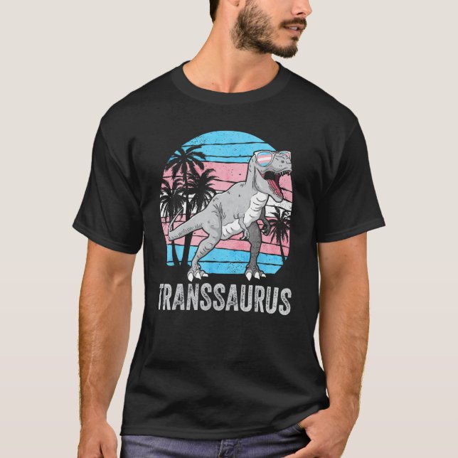 Transgender Pride Trans Flagga Dinosaurie Trex HBT T Shirt (Framsida)