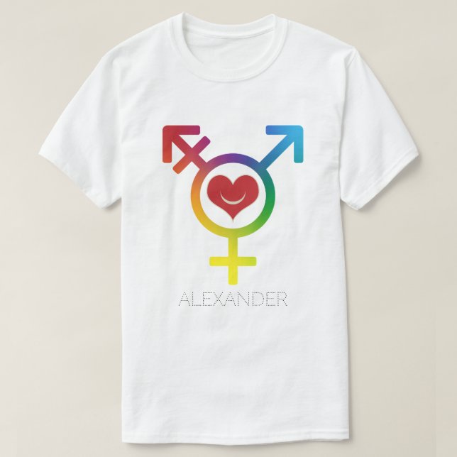 Transgender Rainbow Heart Smile Gay LGBT Anpassnin T Shirt (Design framsida)