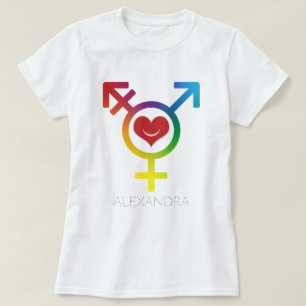 Transgender Rainbow Heart Smile Gay LGBT Namn T Shirt