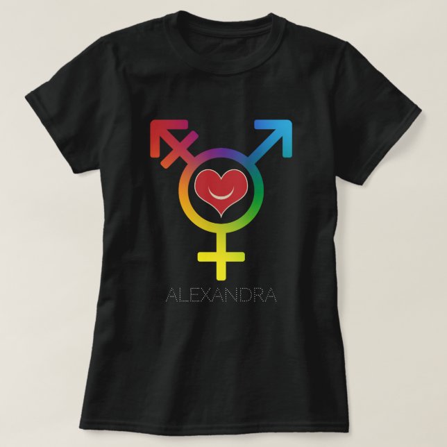 Transgender Rainbow Heart Smiling Gay LGBT Namn T Shirt (Design framsida)