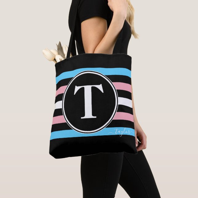 Transgender-ränder Monogramnamn Svart Gay Pride Tygkasse (Närbild)