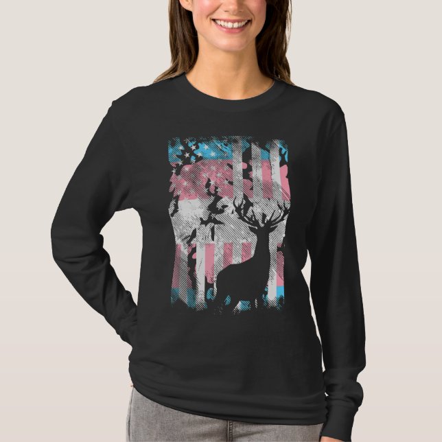 Transgender Us Camo Flagga Hjort Hunt Trans Pride  T Shirt (Framsida)
