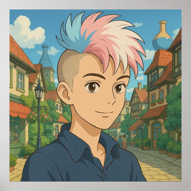 Transgender with Mohawk Anime Person | LGBTQIA+  Poster (Framsidan)