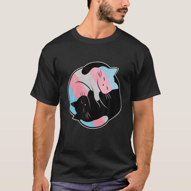 Transgender Yin Yang Cat, Trans Pride Flagga HBT G T Shirt (Framsida)