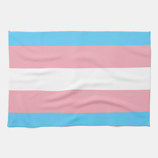 Transgenderfärgat prideflagg kökshandduk (Horisontell)