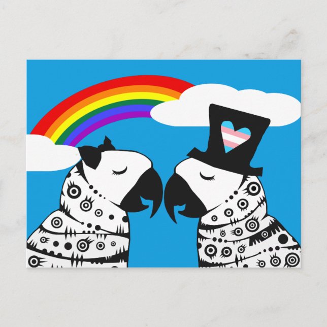 Transgenderisk papegojpojke med flickvän vykort (Framsida)