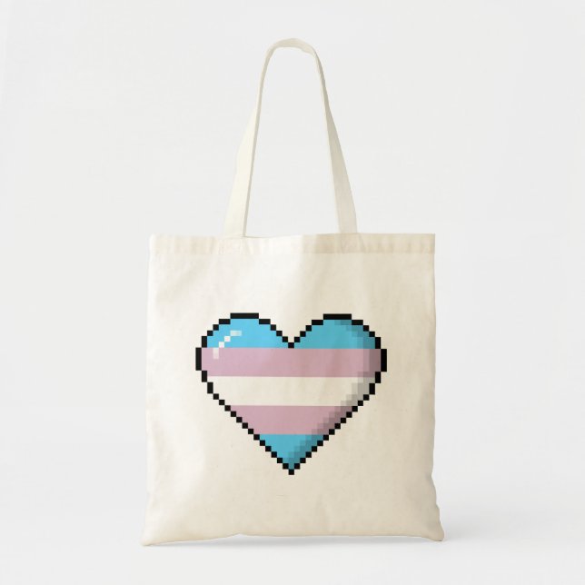 Transgenderpride 8-Bet PIXELhjärta Tygkasse (Framsidan)