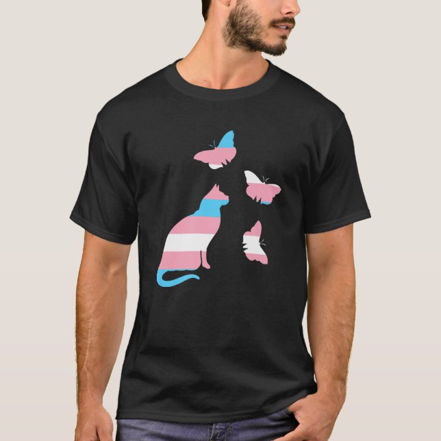 Transgenens Flagga av katt och fjäll T Shirt (Framsida)