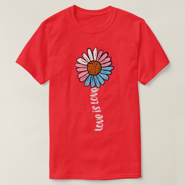 Transgenssolros Kärlek genom Pride Saker Flagga T Shirt (Design framsida)