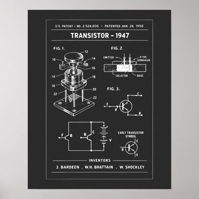 Transistor Patent Ritning Poster (Framsidan)