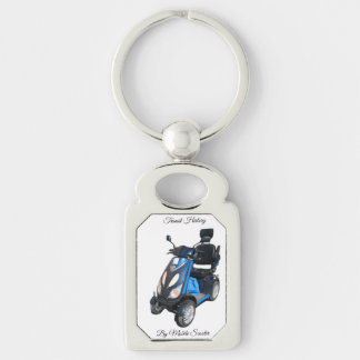 Transithistorik med mobil scooter metallnyckelring rektangulärt silverfärgad nyckelring