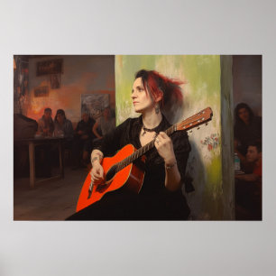 Transkvinna som leker i pub på en Fredag kväll Poster