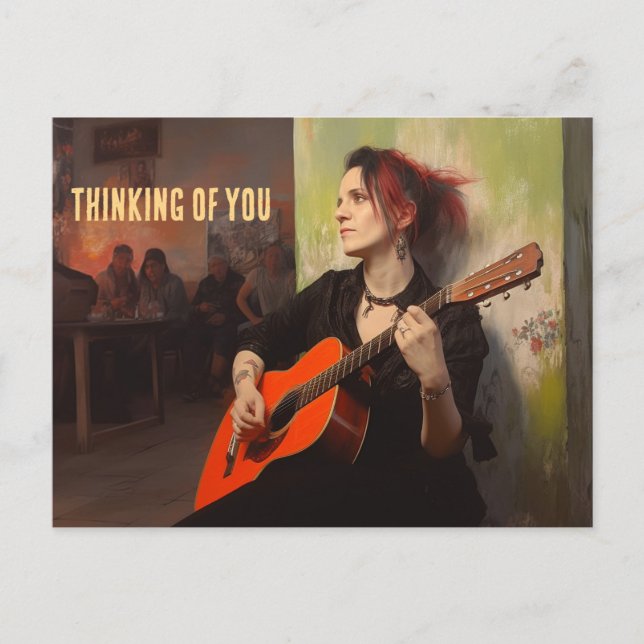 Transkvinna som leker i pub på en Fredag kväll Vykort (Framsida)