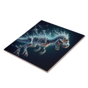 Translucent Dinosaur Skeleton Glowing i mörkret Kakelplatta