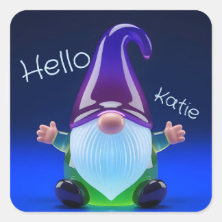 Translucent Glass Gnome Figurine with Custom Name Fyrkantigt Klistermärke