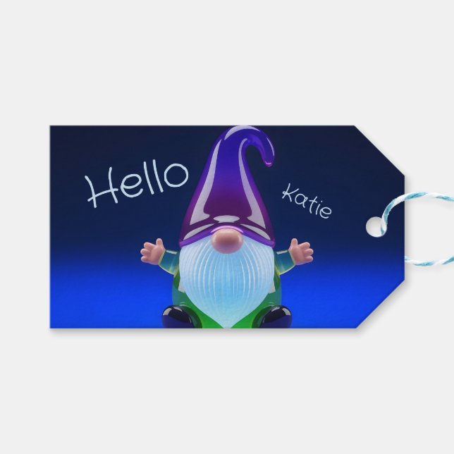 Translucent Glass Gnome Figurine with Custom Name Presentetikett (Framsidan (Horisontell))
