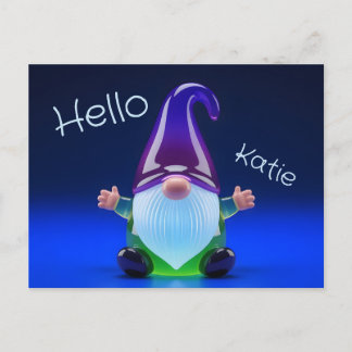 Translucent Glass Gnome Figurine with Custom Name Vykort