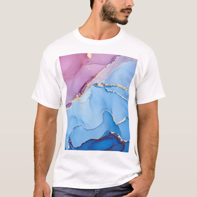 Translucent Hues Fluid: Alcohol Bläck Abstrakt T Shirt (Framsida)