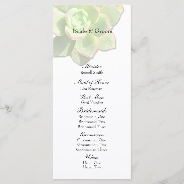 Translucent Succulcent White Bröllopsprogram Program (Framsida)