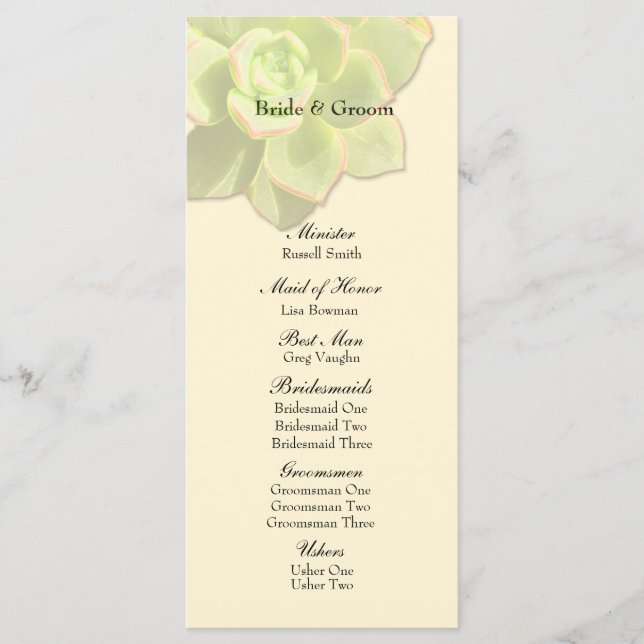 Translucent Succulent Cream-Bröllopsprogram Program (Framsida)