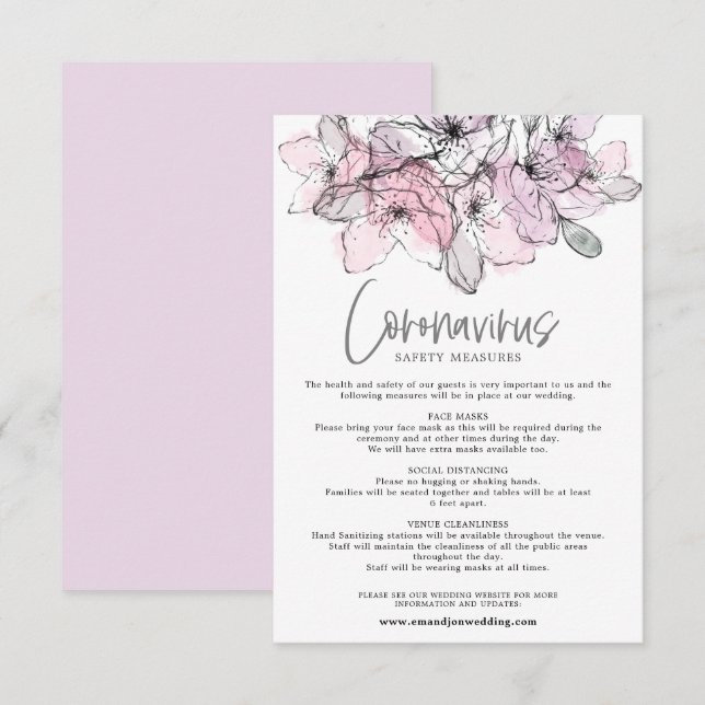 Translucent Watercolor Rosa Blommigts Covid Safety Tilläggskort (Fram/baksida)