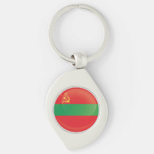 Transnistrien Round Icon Flagga Swirl Silverfärgad Nyckelring