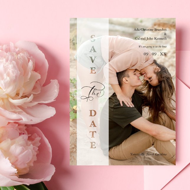 Transparency Photo Script Cut Paper Effect Wedding Spara Datumet (Transparency Photo Script Cut Paper Effect Wedding Save The Date with Envelope.)