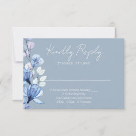 Transparent Blommig Monogram Dammig Blå Bröllop OSA Kort