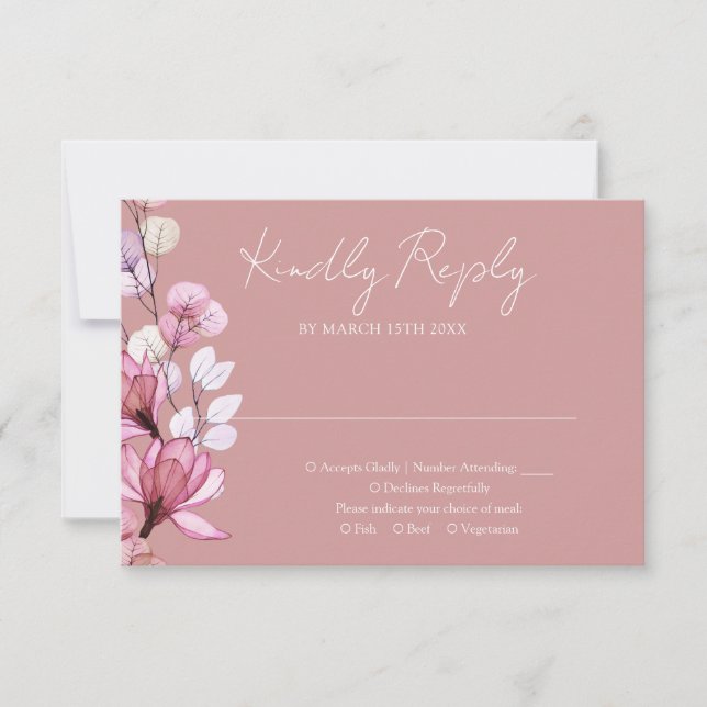 Transparent Blommig Monogram Dustrosa Bröllop OSA Kort (Framsida)